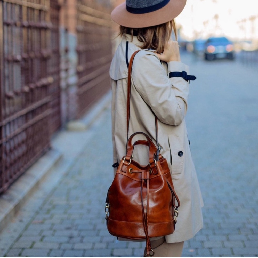 Stylish Brown Backpack with Versatile Design leather travel bucket bag